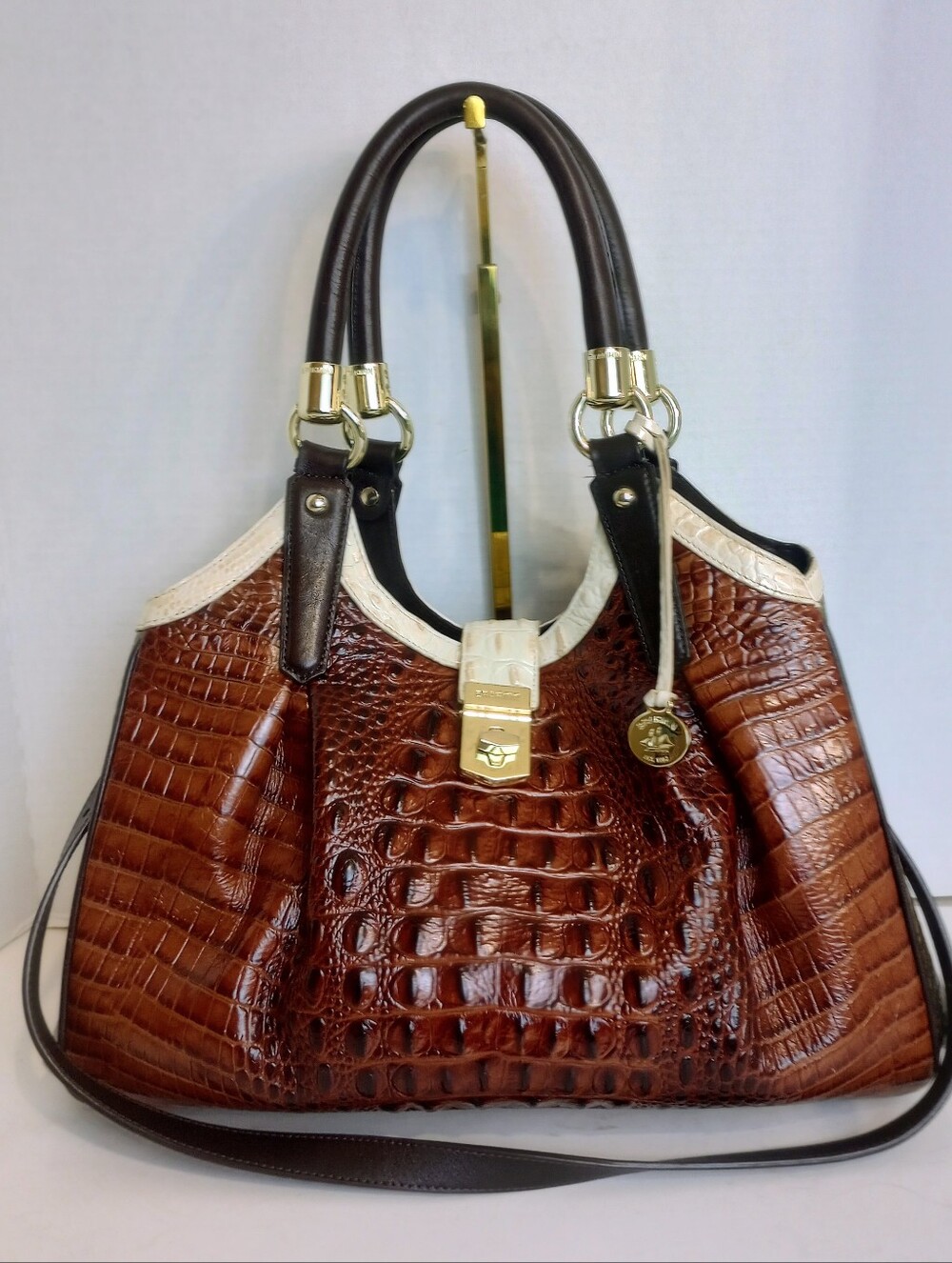 Brahmin Elisa Hobo Crossbody Satchel Croc Embossed Leather Multi Color
